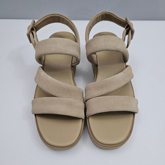 NEW Vince Skylar Platform Sandal Womens 8 Beige Suede Slingback Wedge Neutral - Picture 4 of 13